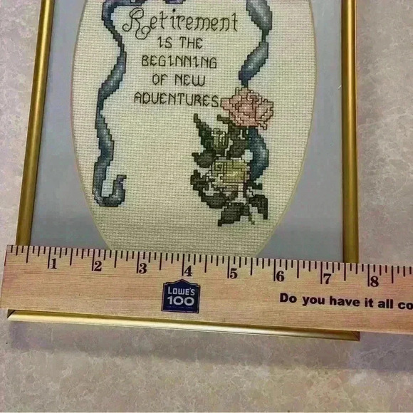 Vintage Framed Floral Cottagecore Needlepoint - Picture 3 of 4